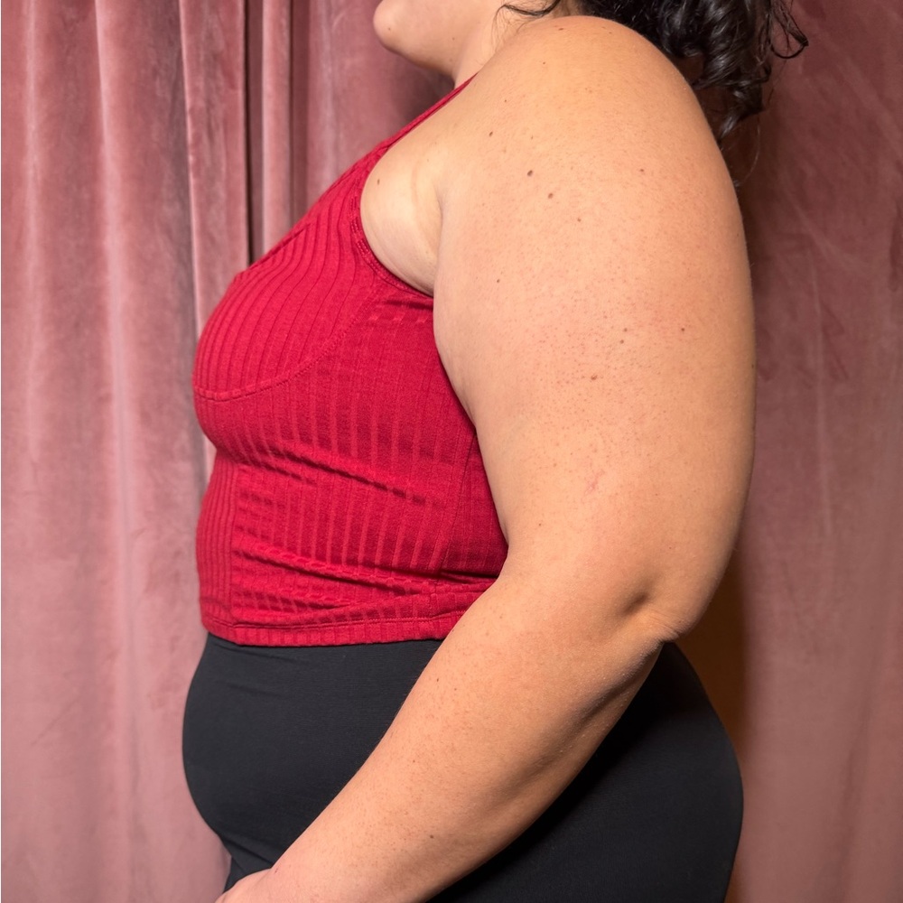 Red Ribbed Hook-&-Eye Cami Top - Picture 3 of 5